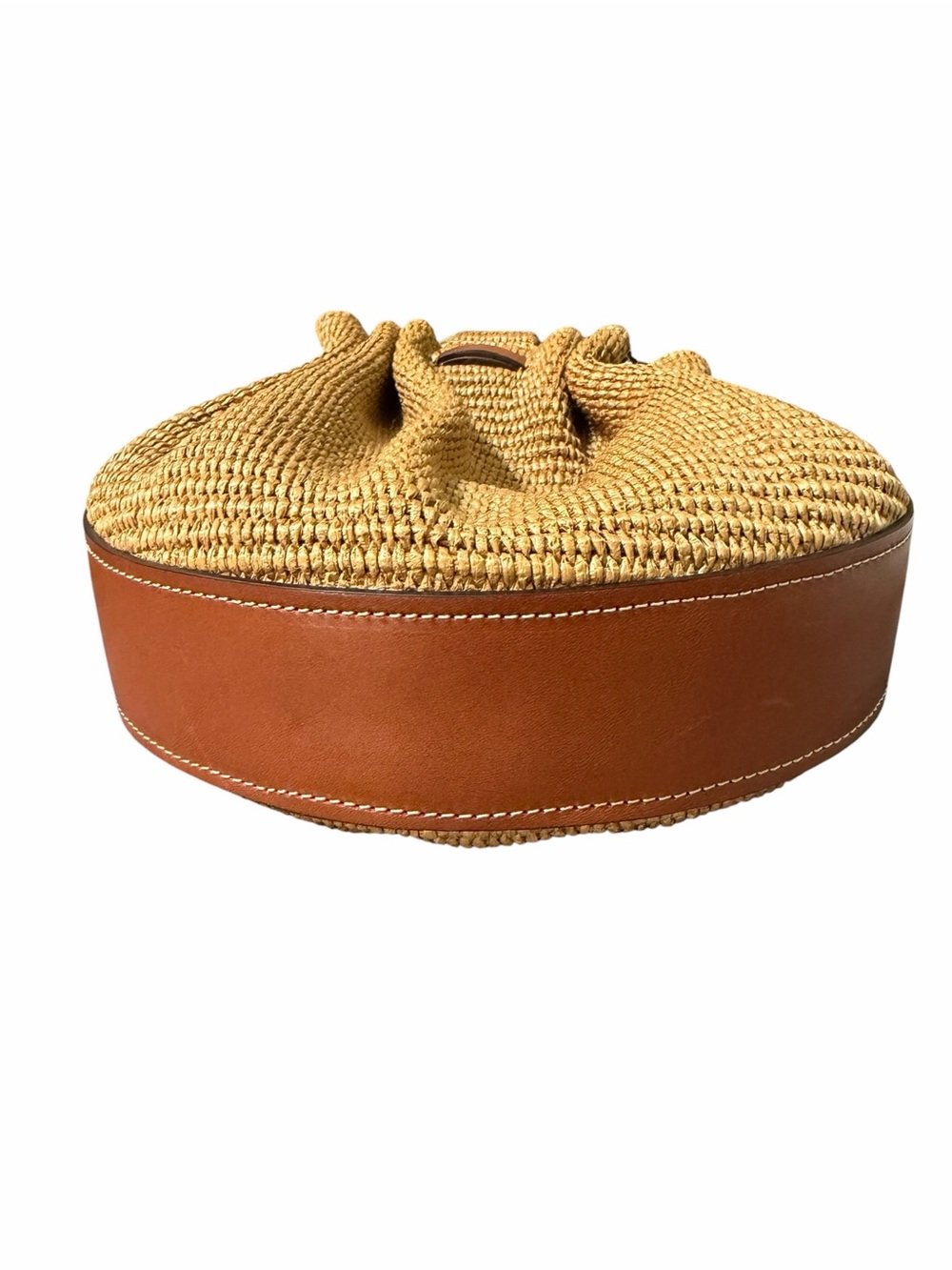 NWT CATERINA BERTINI Made in Italy Bamboo Handle Woven Bucket Bag Leather Trim - Picture 6 of 9